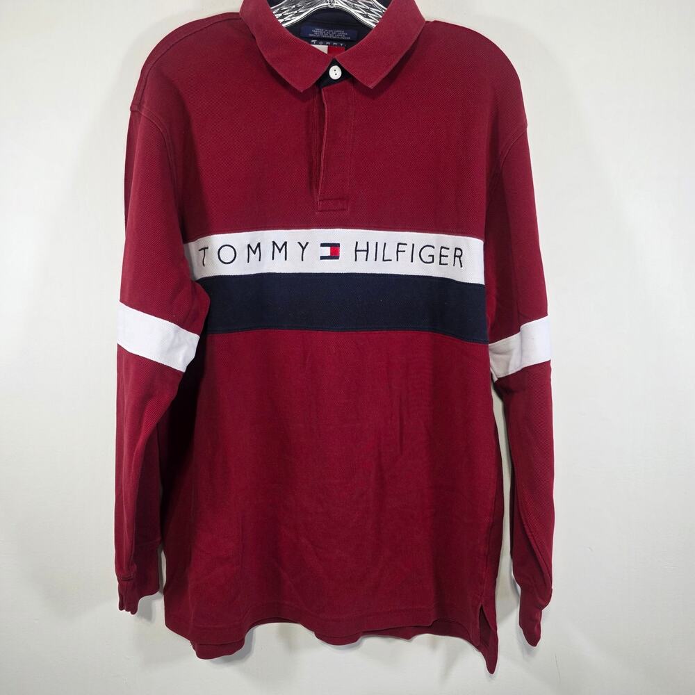 Vintage 90s Tommy Hilfiger Rugby Polo Long Sleeve Colorblock Mens Size L